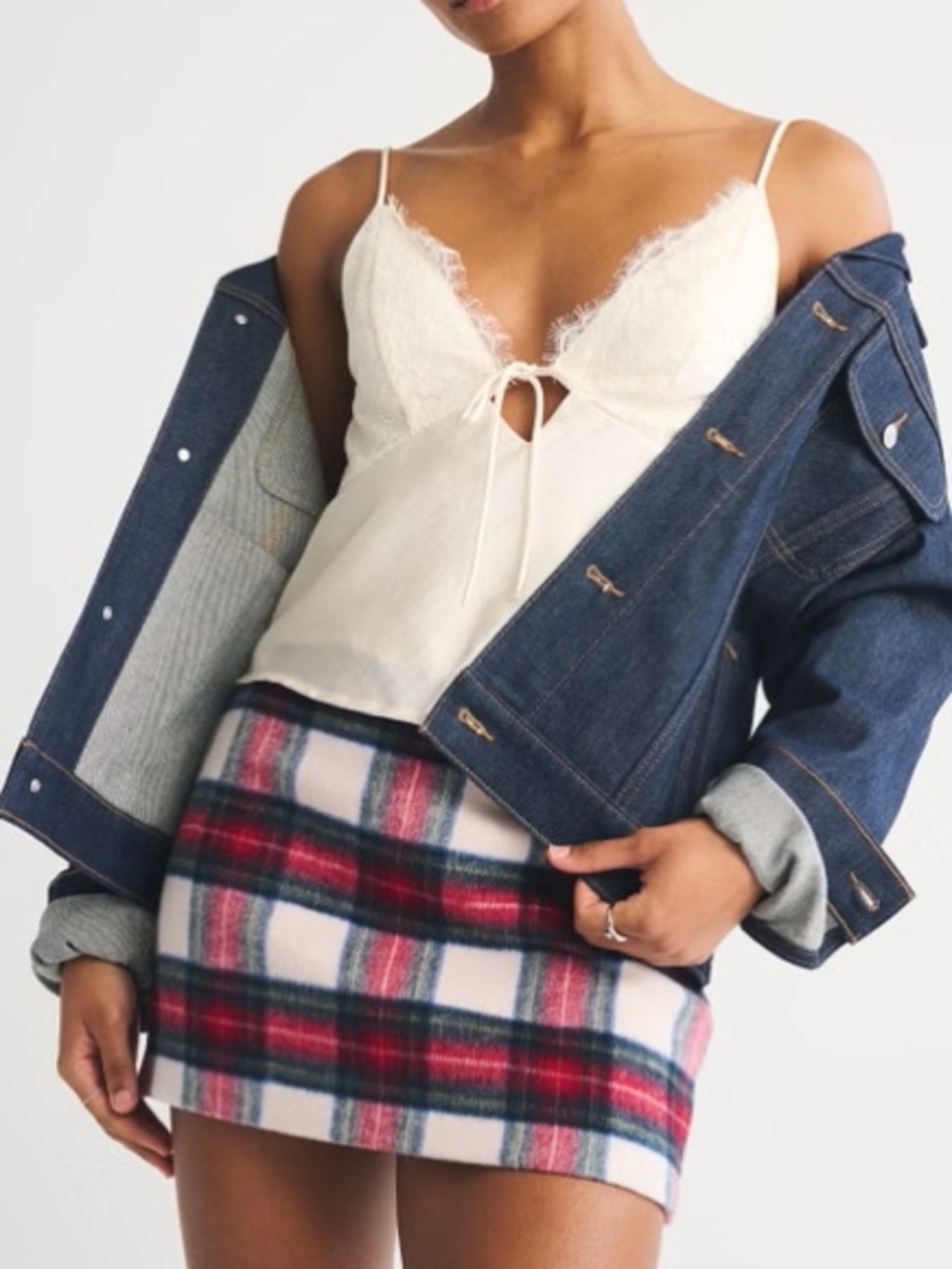 A&F Scarlett Curve Love Wool-Blend Mini Skort Skirt Red Tartan Plaid Fall L NEW!